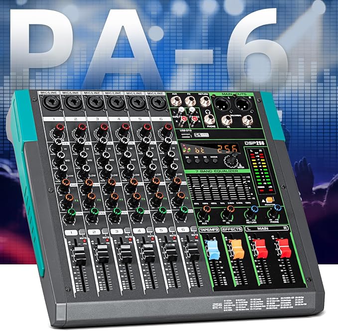 Depusheng PA6 professional DJ audio mixer 6 channel input built-in 256 kinds of