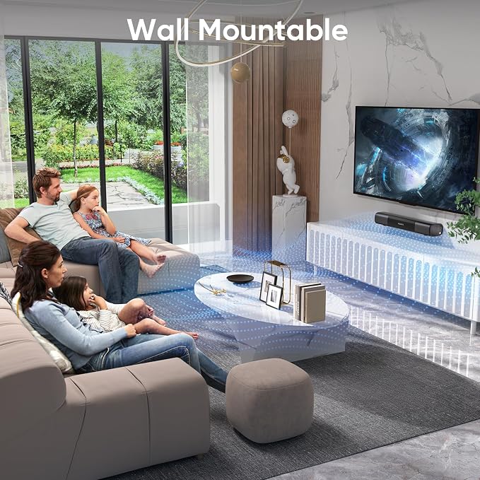 Sound Bar for Smart TV, Bass Boost and Crisp Vocals, Optical/AUX/Wall Mount