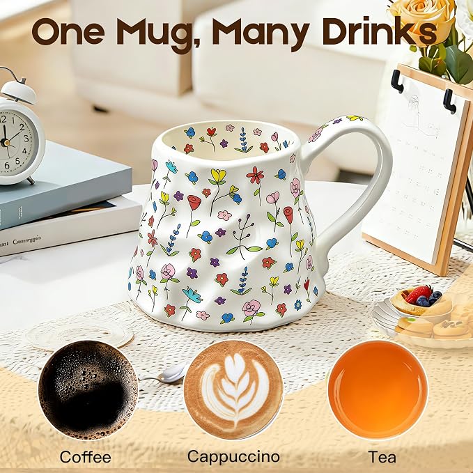 Large Coffee Mug 20 oz, Oversized Cute Floral Ceramic Mug, Big Coffee Mugs