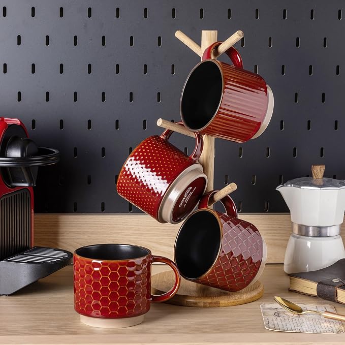 GBhome 15 OZ Stackable Coffee Mugs Set of 4, Ceramic Coffee Cups Set | 4