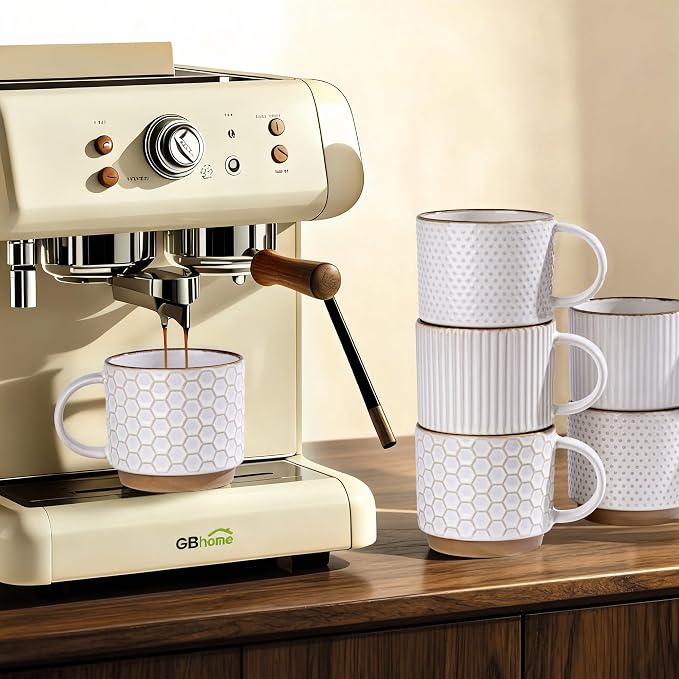 GBhome 15 OZ Stackable Coffee Mugs Set of 4, Ceramic Coffee Cups Set | 4