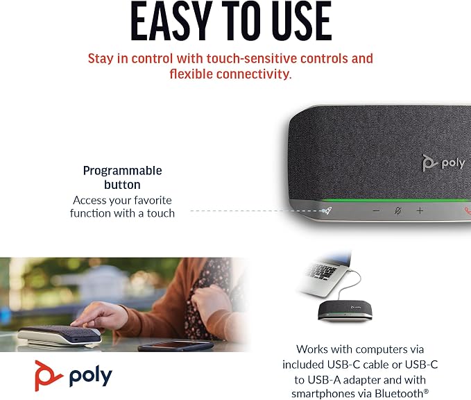 Poly Sync 20 USB-C Personal Portable Smart Speakerphone – Noise/Echo Reduction