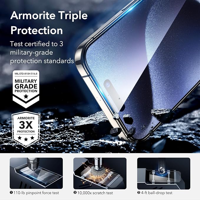 ESR 3+1 Pack for iPhone 15 Pro Max Screen Protector, Full Coverage Ultra-tough