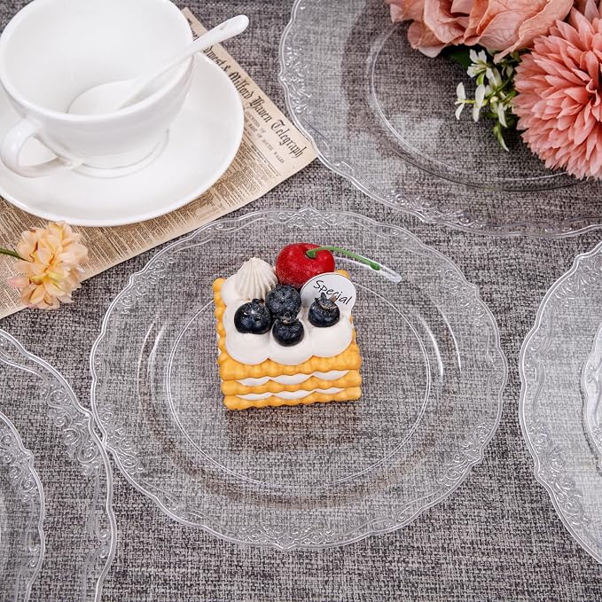 U-QE 60PCS Clear Plastic Plates