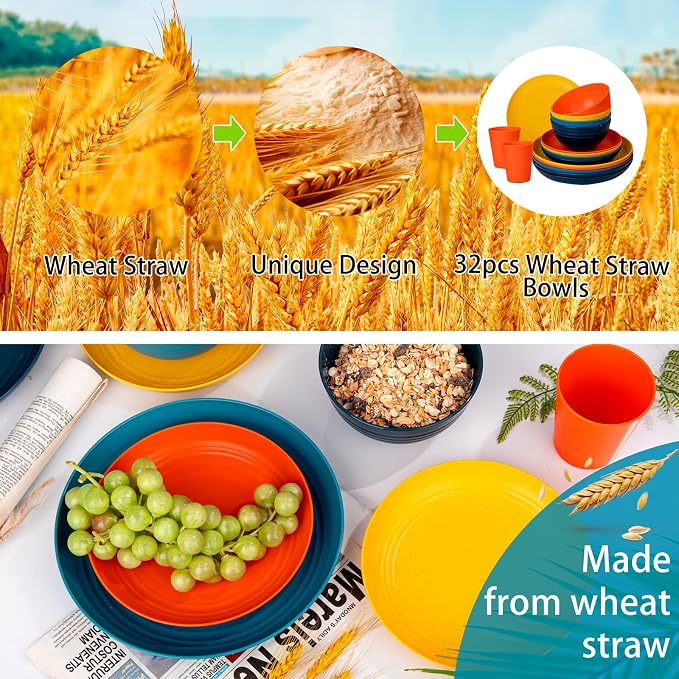 32-Piece Unbreakable Wheat Straw Dinnerware Set, Service