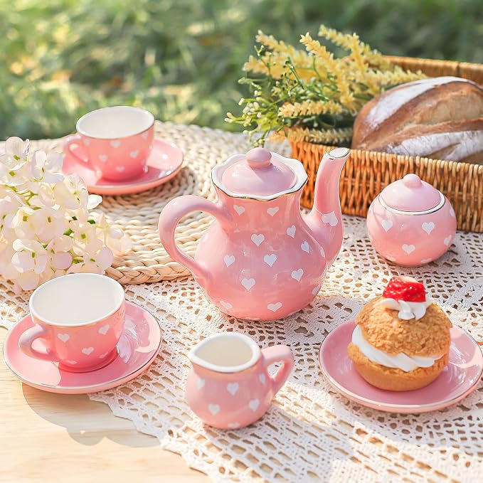 TUZT Tea Party Set for Little Girls Ages 3-8, Princess Tea Time Toy Includes