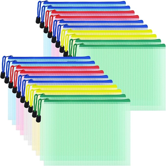 AUSTARK 20 Pcs Zipper File Bags, Plastic Mesh Pouch, Board Game Storage Bag