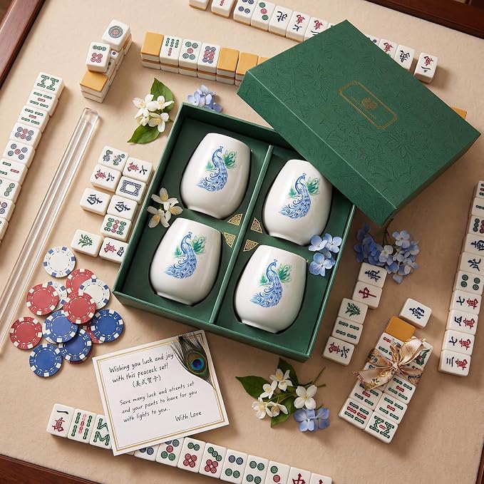 Qinyoung 4 Pcs 15 oz Mahjong Cups Wine Glass Mahjong Accessories and Gifts