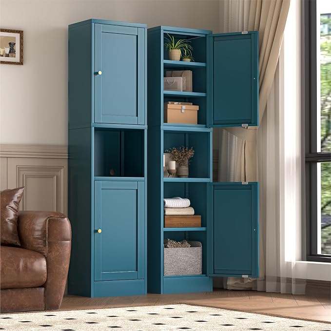 2-Door Metal Storage Cabinet, Tall Slim Pantry Organizer