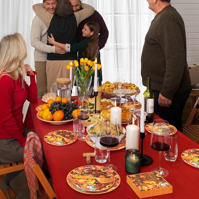 96 Pieces Thanksgiving Pumpkin Tableware Set Party Supplies