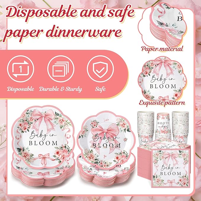 250 Pcs Baby in Bloom Baby Shower Plates Napkins