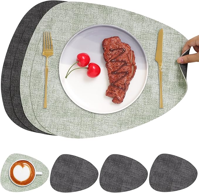 Placemats and Coasters, Washable Reversible Placemats Round Faux Leather