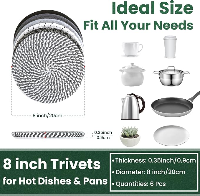 8 Inch Trivets for Hot Dishes, Hot Pots and Pans, Large Coaster for Kitchen