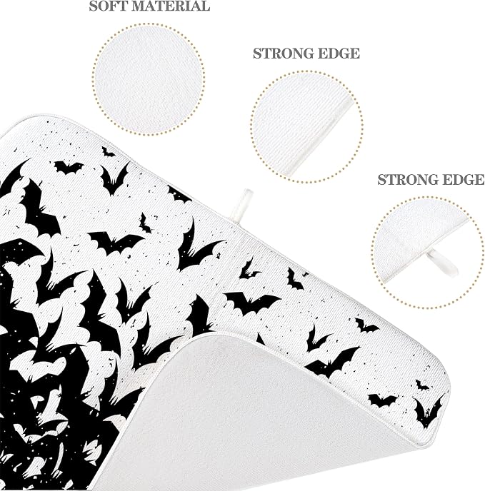 Halloween Bats Dish Drying Mat for Kitchen Counter 18x24 Inch Polka Dots Dish