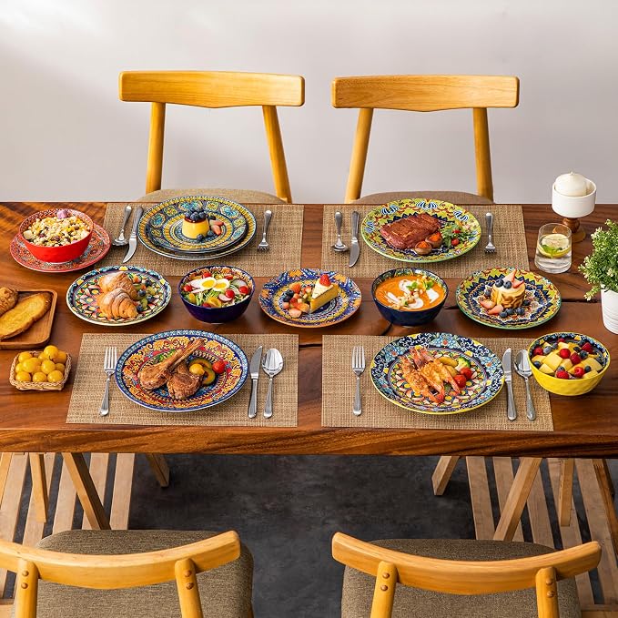 vancasso 18 Pieces Plates and Bowls Set, Bohemian Style Dinnerware Sets Service