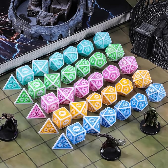 CiaraQ DND Dice with 5 Pouches, 5 Sets of Retro Polyhedral Dice