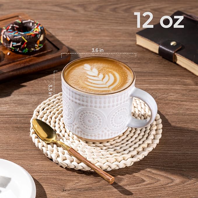 GBhome 12 oz Coffee Mugs Set of 4, Stackable Ceramic Coffee Cups Set | Modern