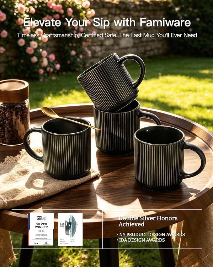 famiware Coffee Mug Set for 4, Star 12 oz Catering Mugs Cup Set