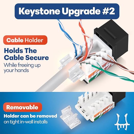 Everest 45° Angled RJ45 Cat6 Keystone Jacks 50-Pack in Black