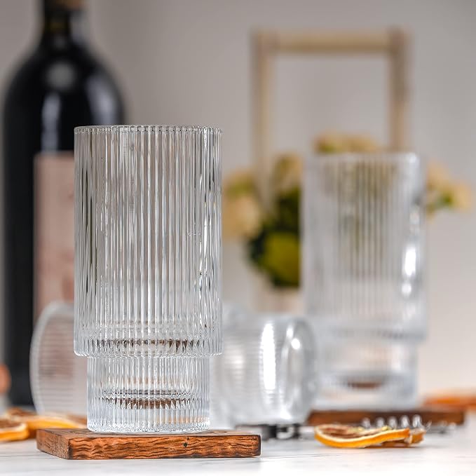 Greenline Goods Ripple Drinking Glasses - 12 oz Modern Kitchen Glassware Set