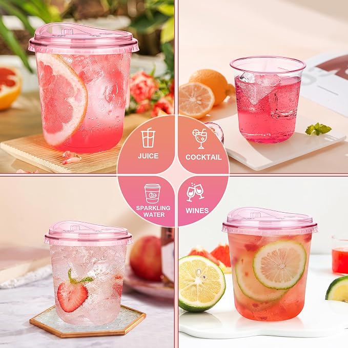 KesaPlan 50 Pack 12 oz Pink Round Bottom Plastic Party Cups