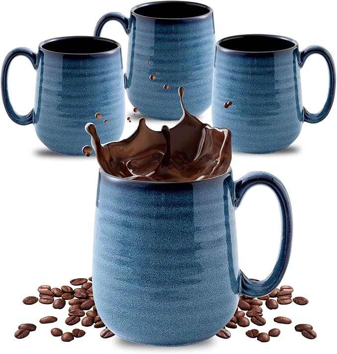 HASENSE Coffee Mugs Set of 4, 15 Ounce Porcelain Mug Set