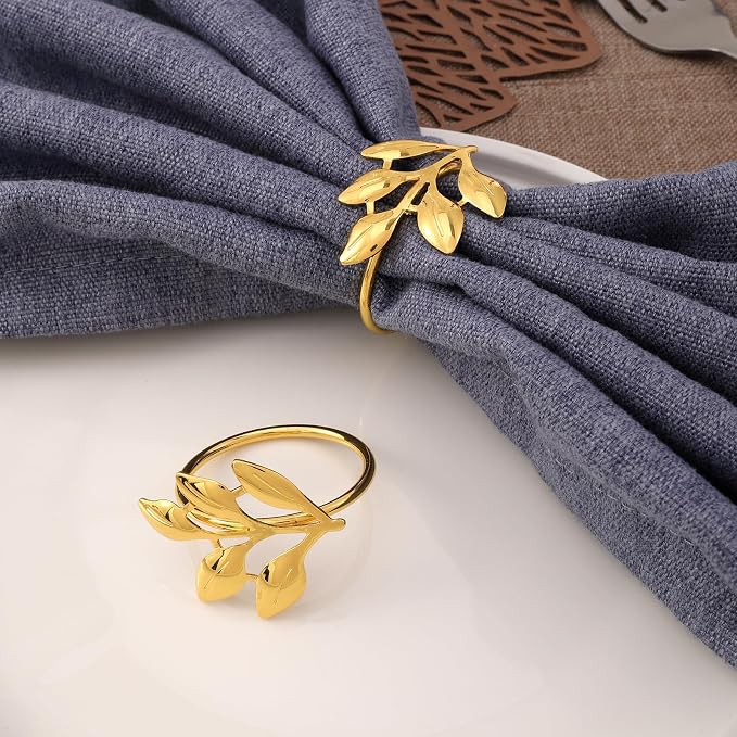 14K Gold Napkin Rings Set of 12, Metal Gold Napkins Rings Holder Buckles