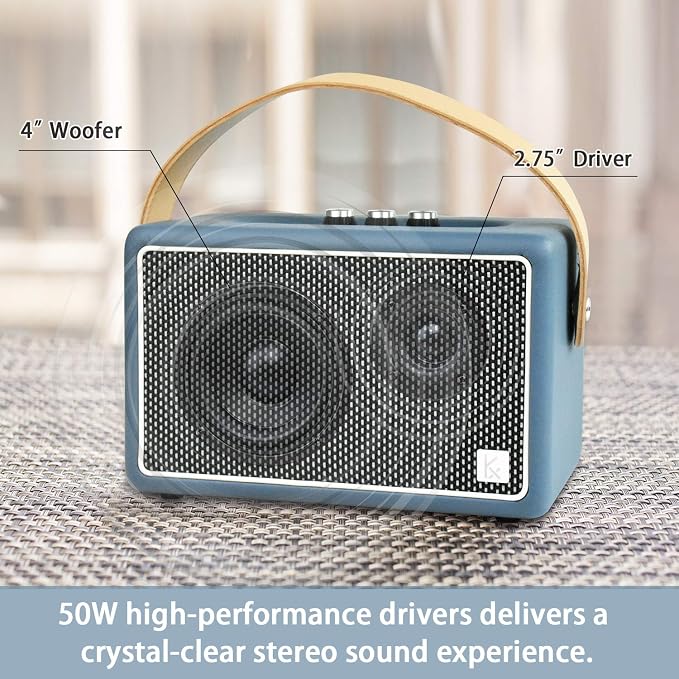 Vintage Bluetooth Speakers, KONEX 40W Leather Portable Wireless Speaker