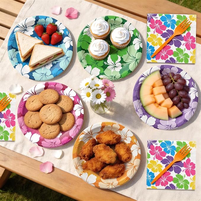 Hawaiian Luau Party Decorations, Tropical Hibiscus Tableware Set