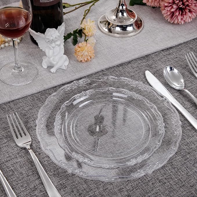 U-QE 60PCS Clear Plastic Plates