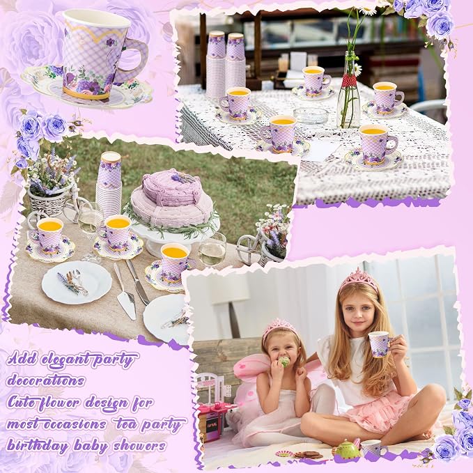 Tioncy 100 Pcs Tea Party Decorations Include 50 Pieces 9 oz Paper Tea Cups