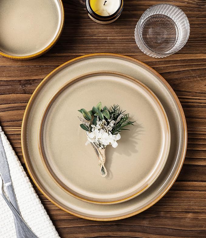 Ceramic Dinnerware Set for 8, 24-Piece Plates and Bowls Set | Lightweight