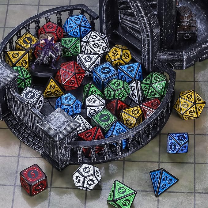 CiaraQ Polyhedral Dice with 5 Pouches, 5 Sets of Retro Dice