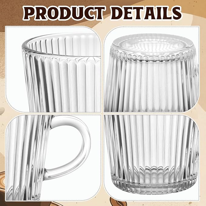 12 Pack Glass Coffee Mugs with Handle 8.5 oz Classic Vertical Stripes Glass