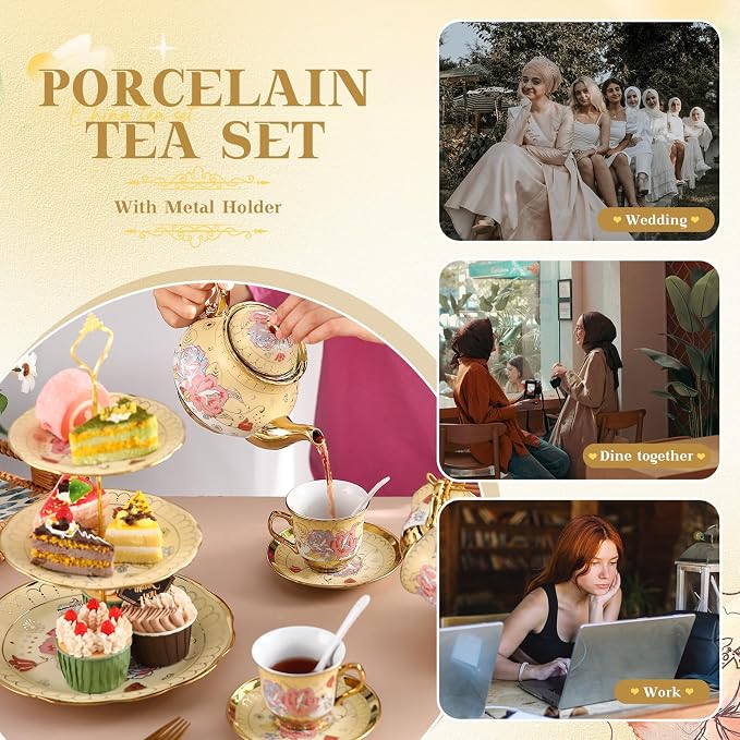 21 Pcs Ceramic Teapot Set Vintage Porcelain Tea Cups