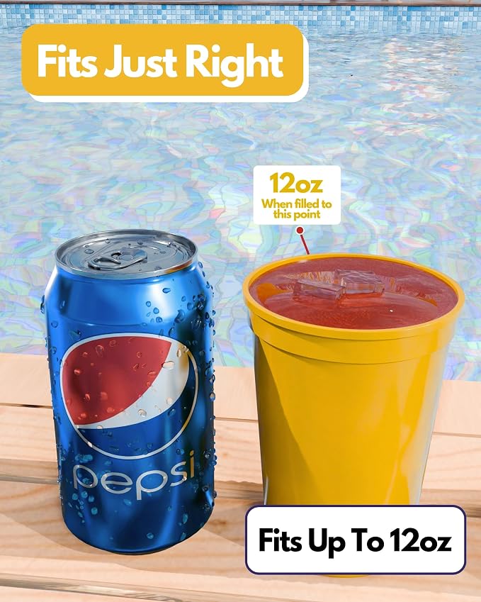 PartyPrints 100 Pack Small 10 to 12 oz Yellow Reusable Blank Plastic Cups