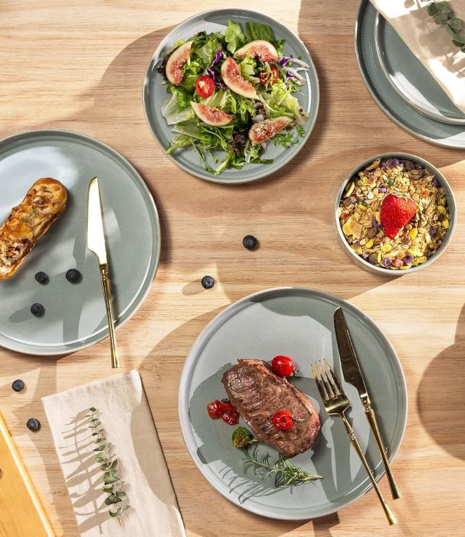 Ceramic Dinnerware Set for 4, 12-Piece Plates and Bowls Set | Lightweight
