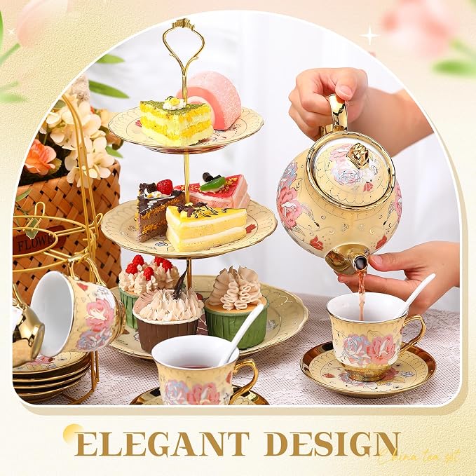21 Pcs Ceramic Teapot Set Vintage Porcelain Tea Cups