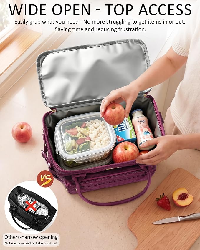 Lunch Box for Women Insulated Lunch Bag Quilted Soft Cooler Tote | 7 Pocket