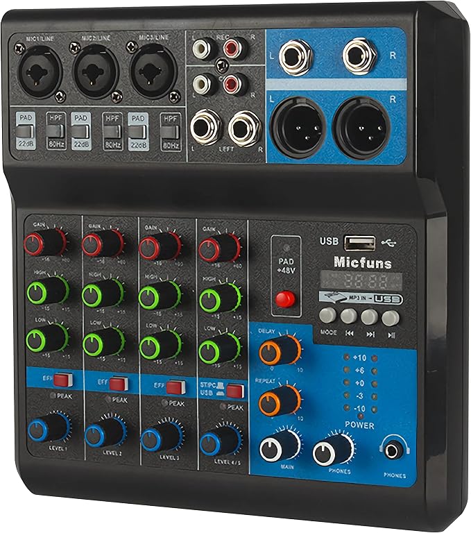 Mini audio DJ mixer Sound Board Console System, 5 Channel 48V Phantom Power