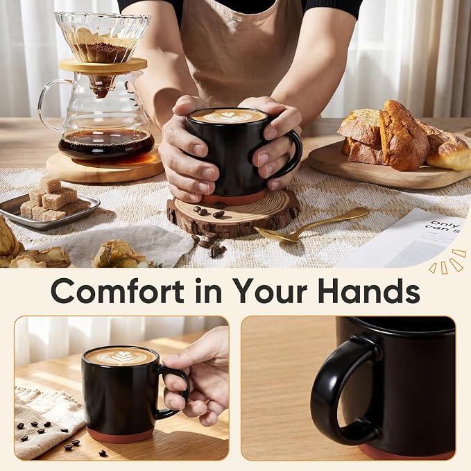 E-far Ceramic Coffee Mug Set of 4, 12oz Stoneware Coffee Cup