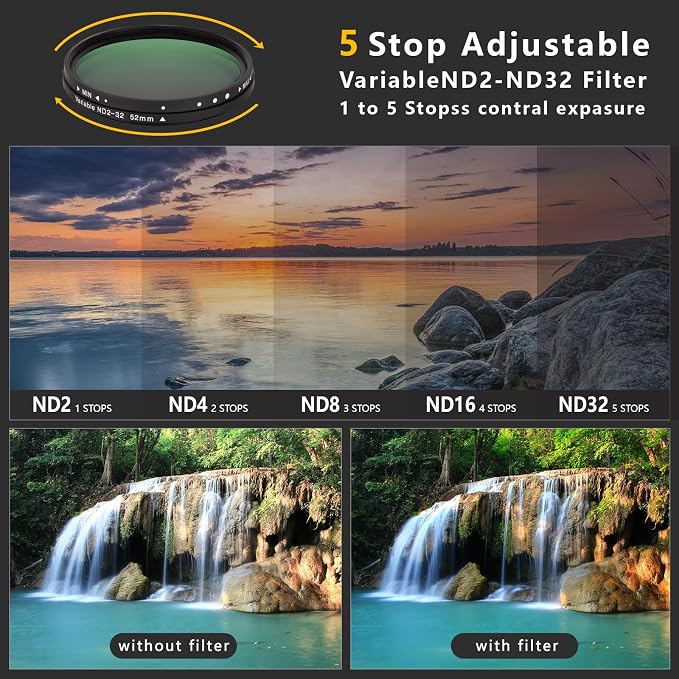 52MM Clip-on Variable ND2-32 Phone Lens Filter Kit, Ultra Slim Multi-Coated
