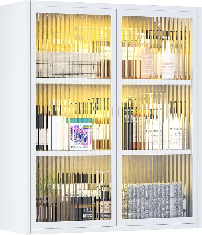 Bathroom Medicine Cabinet with Glass Doors & Sensor LED Lights