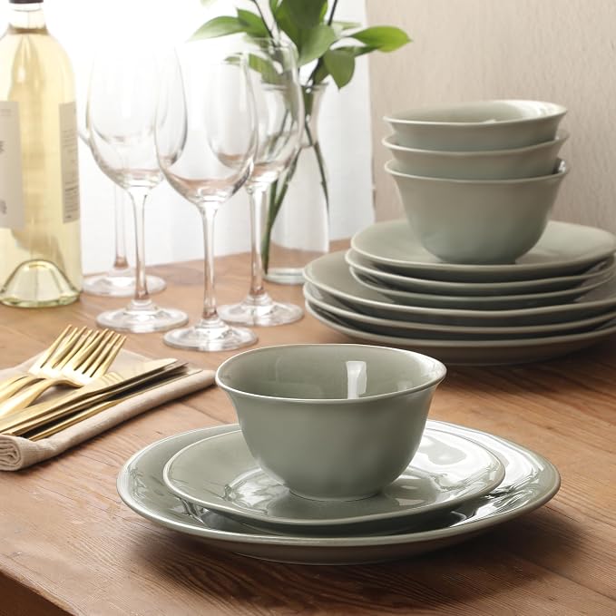 Gibson Elite Port Barton Plates and Bowls Sets, 12-Piece Stoneware Dinnerware