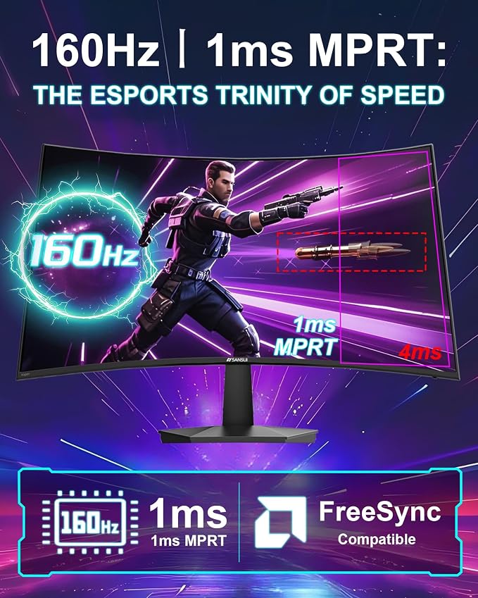 SANSUI 27 Inch Curved 160Hz Gaming Monitor, 1500R Curved Computer Gaming
