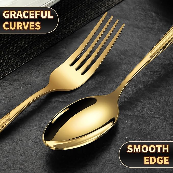 30-Piece Hammered Gold Silverware Set