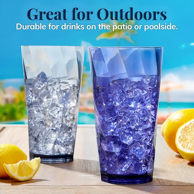 US Acrylic Optix Plastic Reusable Drinking Glasses 20oz Water Cups in Coastal