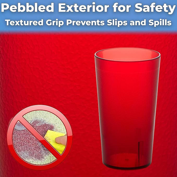 Restaurant Grade, BPA-Free 12oz Red Plastic Cups 24pk. Super Durable, Break