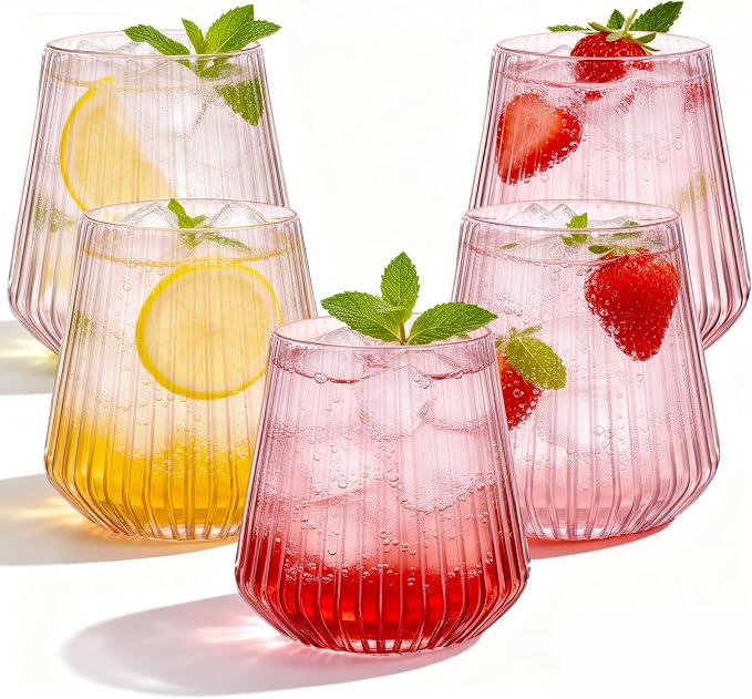 N9R 40PCS Pink Plastic Wine Glasses Disposable, 14 oz Cocktail & Spritz | Pink