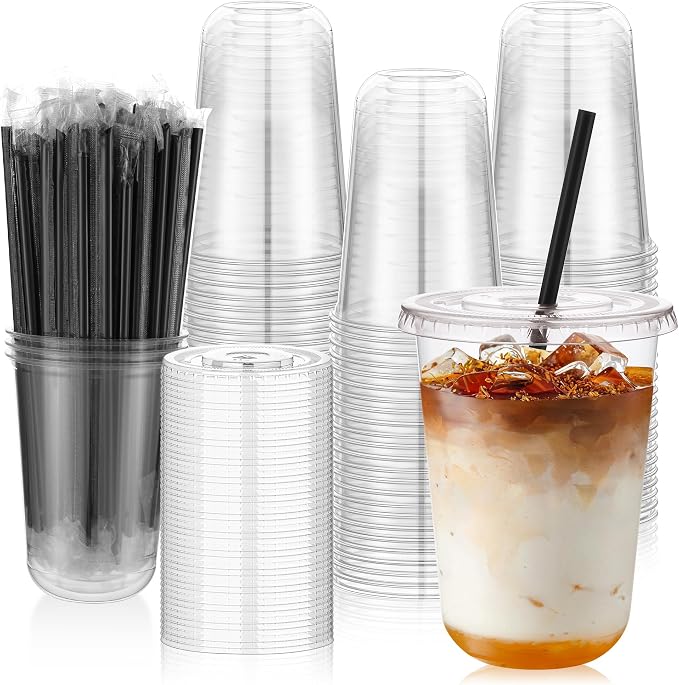 tchrules 100 Set 16oz Clear Round Bottom Plastic Cups